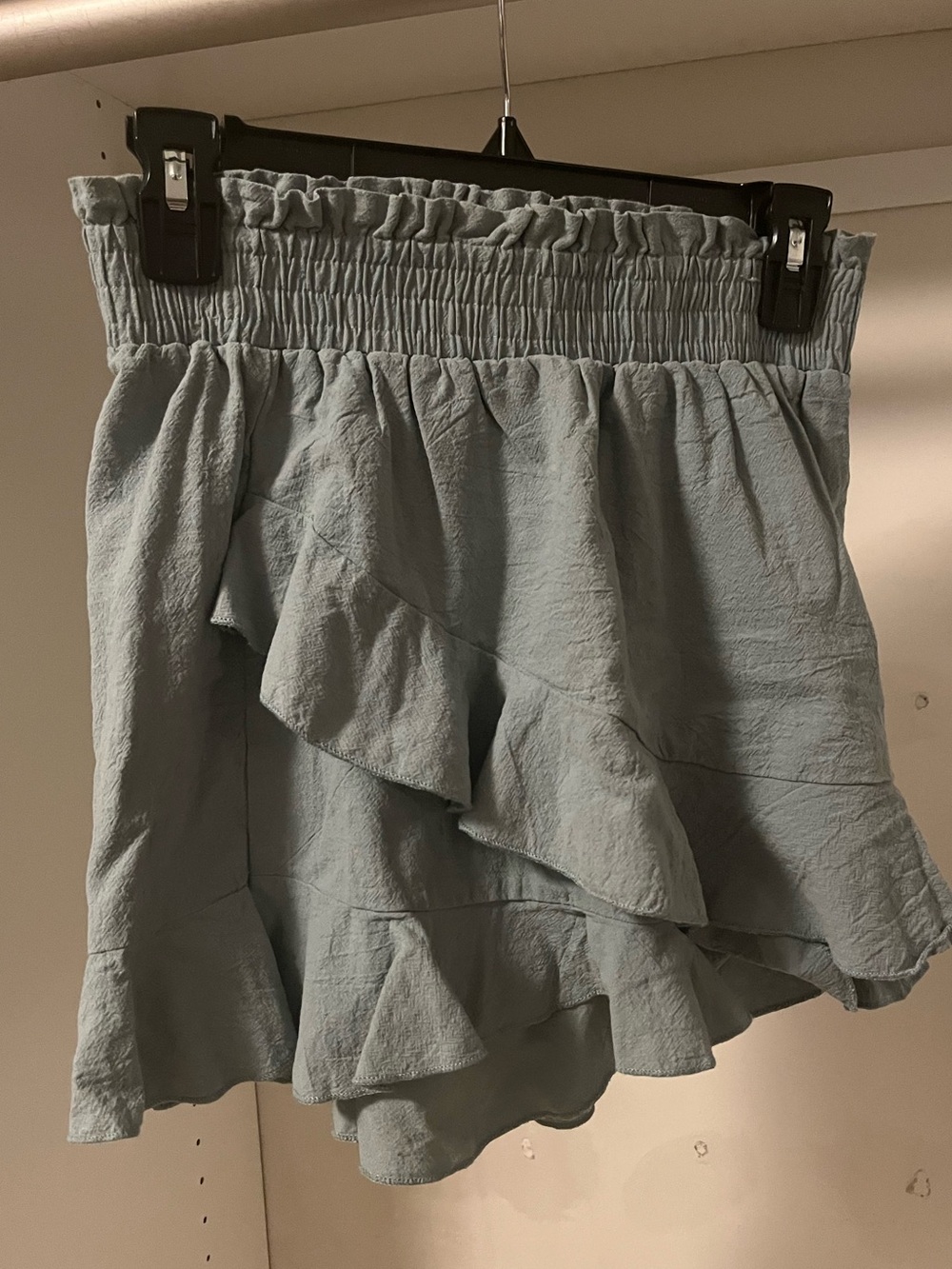 Smocked Waist Ruffle Mini Skort-Light Teal